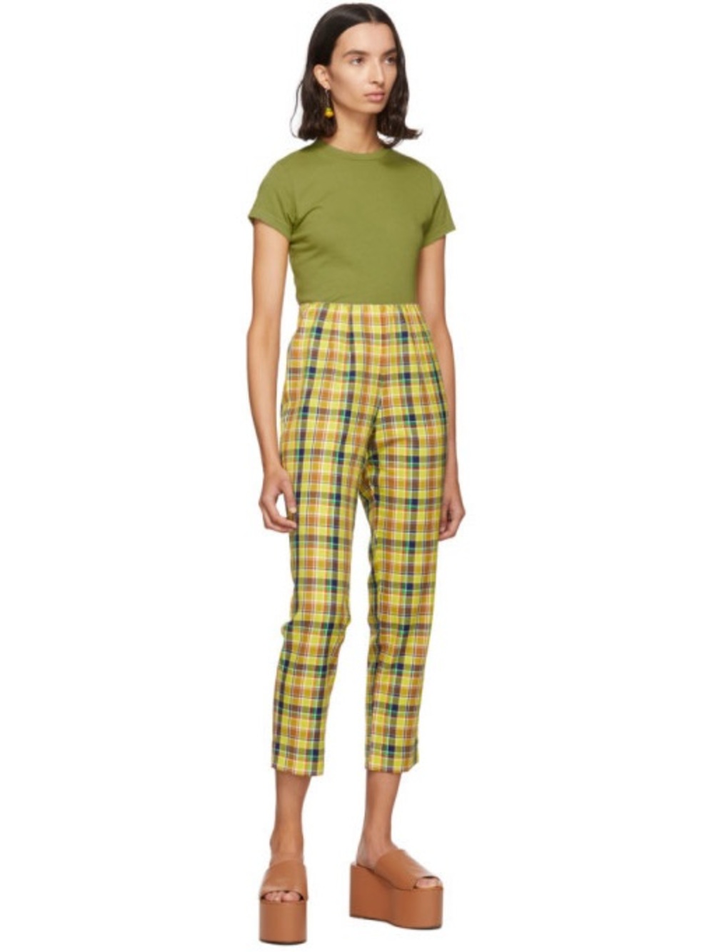 SIMON MILLER Yellow Multicolor Plaid Cropped Pants | Size L | Preppy